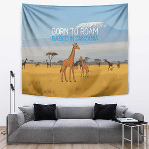 Tanzania Safari Giraffe Tapestry - Tribal Patterns and Mount Kilimanjaro Scene