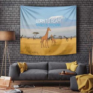Tanzania Safari Giraffe Tapestry - Tribal Patterns and Mount Kilimanjaro Scene