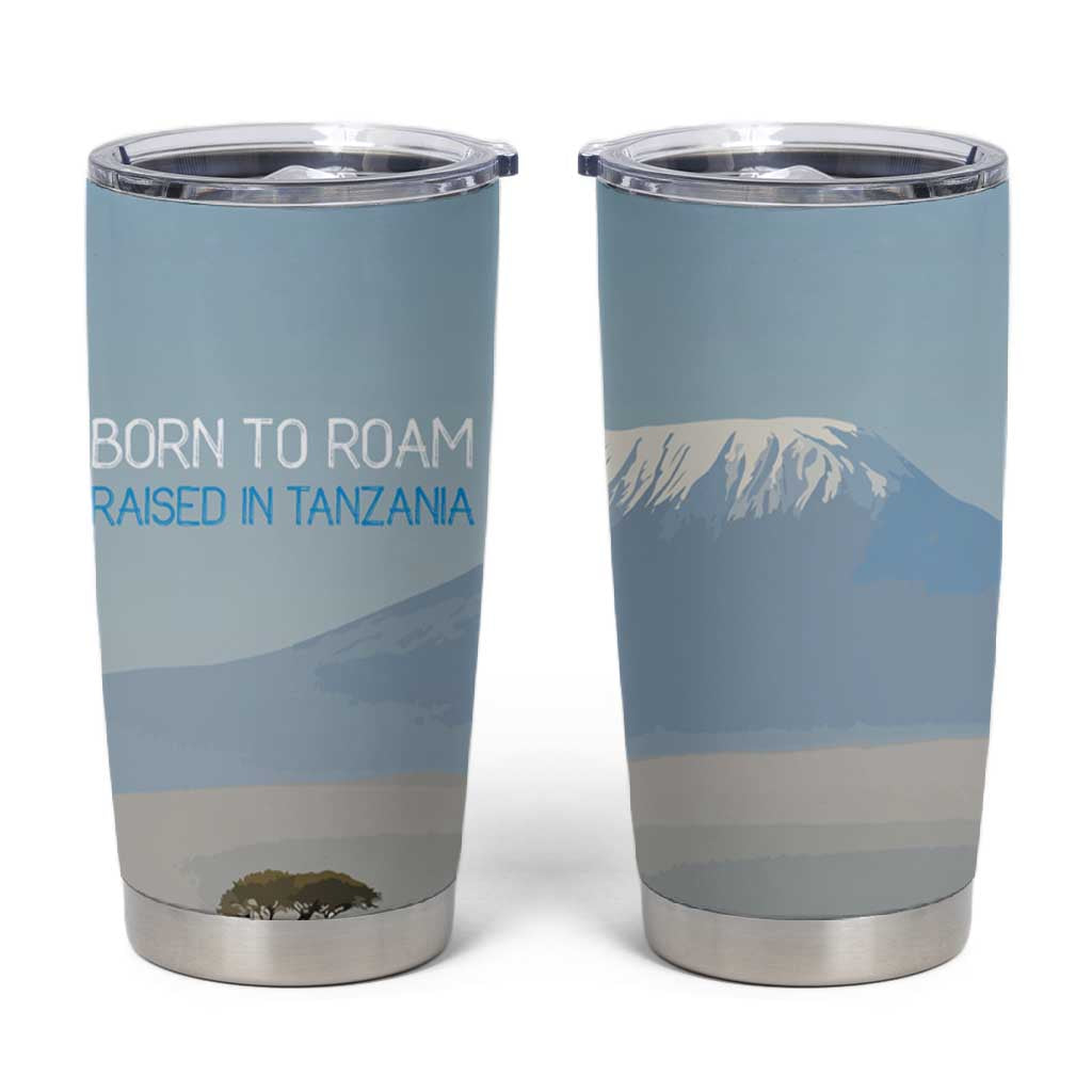 Tanzania Safari Giraffe Tumbler Cup - Tribal Patterns and Mount Kilimanjaro Scene