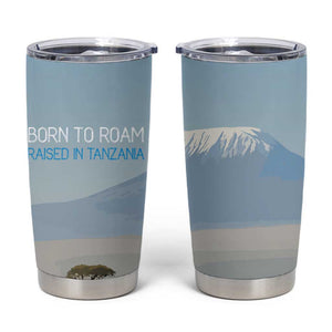 Tanzania Safari Giraffe Tumbler Cup - Tribal Patterns and Mount Kilimanjaro Scene