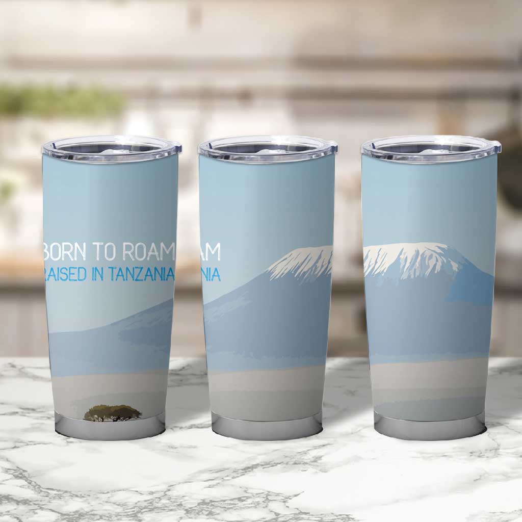 Tanzania Safari Giraffe Tumbler Cup - Tribal Patterns and Mount Kilimanjaro Scene