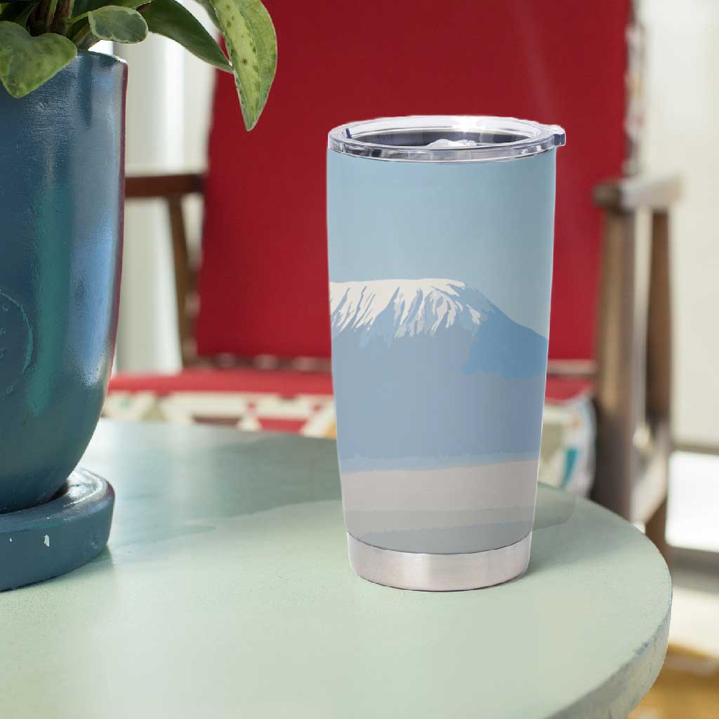 Tanzania Safari Giraffe Tumbler Cup - Tribal Patterns and Mount Kilimanjaro Scene