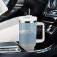 Tanzania Safari Giraffe Tumbler With Handle - Tribal Patterns and Mount Kilimanjaro Scene