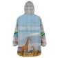 Tanzania Safari Giraffe Wearable Blanket Hoodie - Tribal Patterns and Mount Kilimanjaro Scene