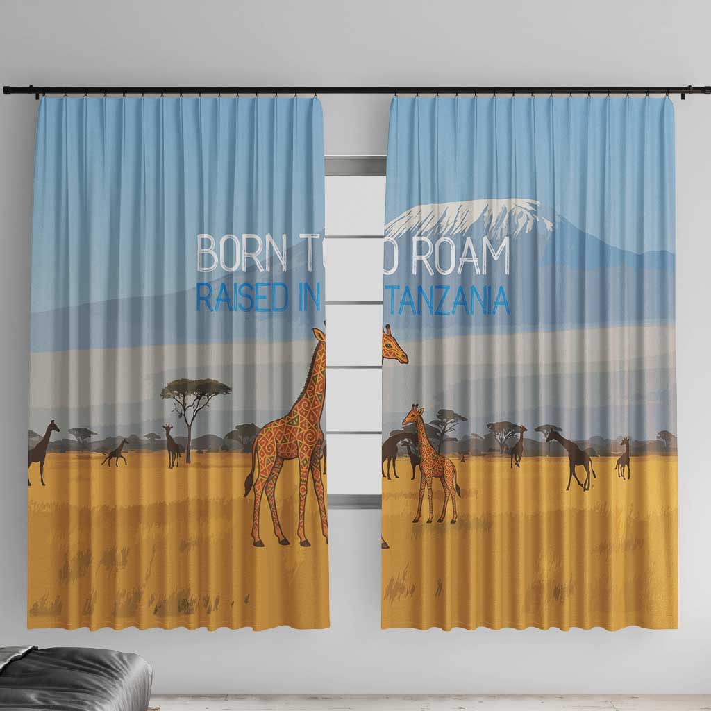 Tanzania Safari Giraffe Window Curtain - Tribal Patterns and Mount Kilimanjaro Scene