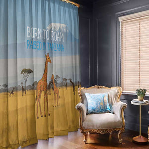 Tanzania Safari Giraffe Window Curtain - Tribal Patterns and Mount Kilimanjaro Scene