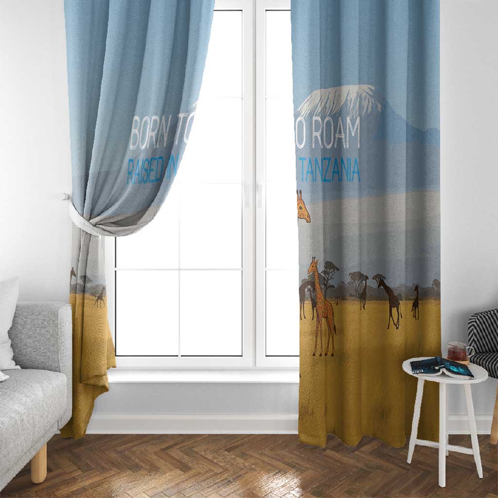 Tanzania Safari Giraffe Window Curtain - Tribal Patterns and Mount Kilimanjaro Scene