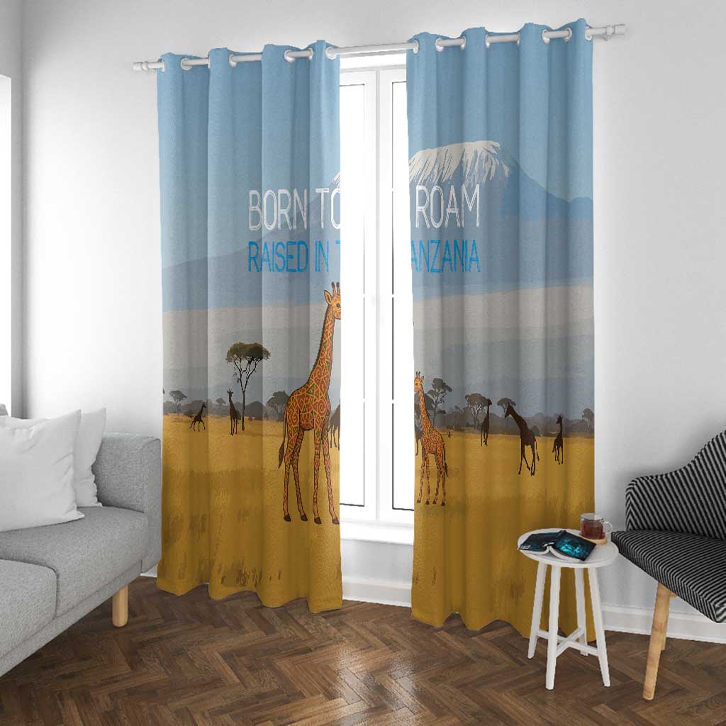 Tanzania Safari Giraffe Window Curtain - Tribal Patterns and Mount Kilimanjaro Scene