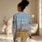 Tanzania Safari Giraffe Women Casual Shirt - Tribal Patterns and Mount Kilimanjaro Scene