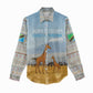 Tanzania Safari Giraffe Women Casual Shirt - Tribal Patterns and Mount Kilimanjaro Scene