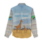 Tanzania Safari Giraffe Women Casual Shirt - Tribal Patterns and Mount Kilimanjaro Scene