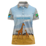 Tanzania Safari Giraffe Women Polo Shirt - Tribal Patterns and Mount Kilimanjaro Scene