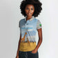 Tanzania Safari Giraffe Women Polo Shirt - Tribal Patterns and Mount Kilimanjaro Scene