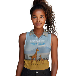 Tanzania Safari Giraffe Women Sleeveless Polo Shirt - Tribal Patterns and Mount Kilimanjaro Scene