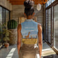 Tanzania Safari Giraffe Women Sleeveless Polo Shirt - Tribal Patterns and Mount Kilimanjaro Scene