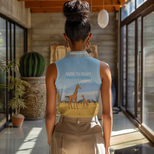 Tanzania Safari Giraffe Women Sleeveless Polo Shirt - Tribal Patterns and Mount Kilimanjaro Scene