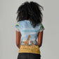 Tanzania Safari Giraffe Women V-Neck T-Shirt - Tribal Patterns and Mount Kilimanjaro Scene