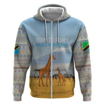 Tanzania Safari Giraffe Zip Hoodie - Tribal Patterns and Mount Kilimanjaro Scene