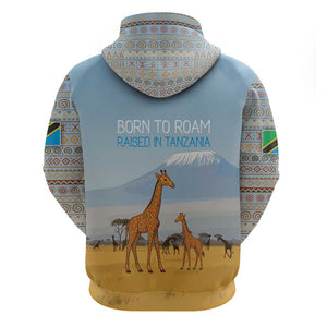 Tanzania Safari Giraffe Zip Hoodie - Tribal Patterns and Mount Kilimanjaro Scene