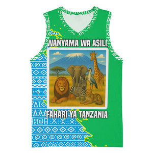 Tanzania Wildlife Basketball Jersey - Tribal Print and Mount Kilimanjaro Safari Scene - African Pride