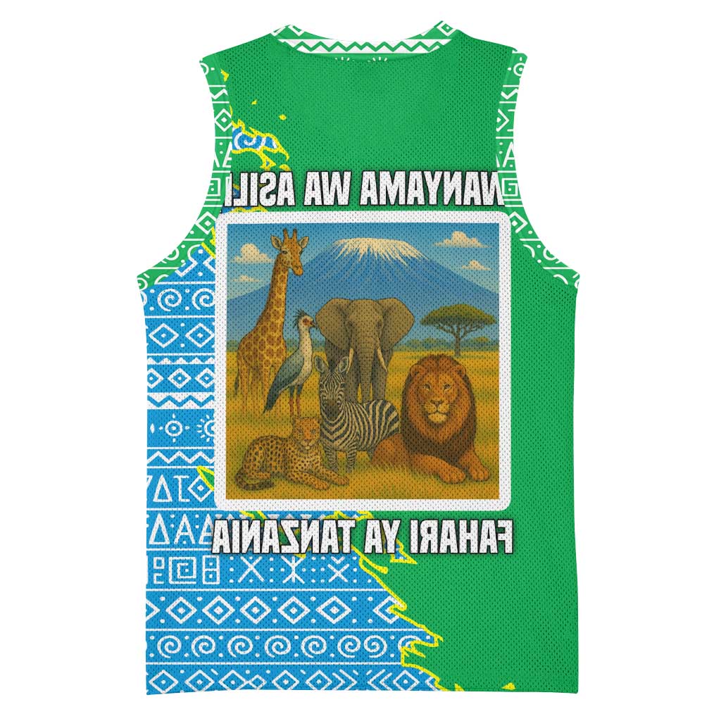 Tanzania Wildlife Basketball Jersey - Tribal Print and Mount Kilimanjaro Safari Scene - African Pride