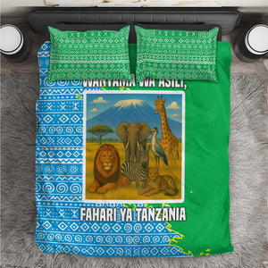 Tanzania Wildlife Bedding Set - Tribal Print and Mount Kilimanjaro Safari Scene