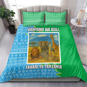 Tanzania Wildlife Bedding Set - Tribal Print and Mount Kilimanjaro Safari Scene