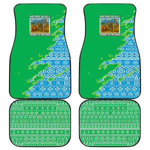 Tanzania Wildlife Car Mats - Tribal Print and Mount Kilimanjaro Safari Scene