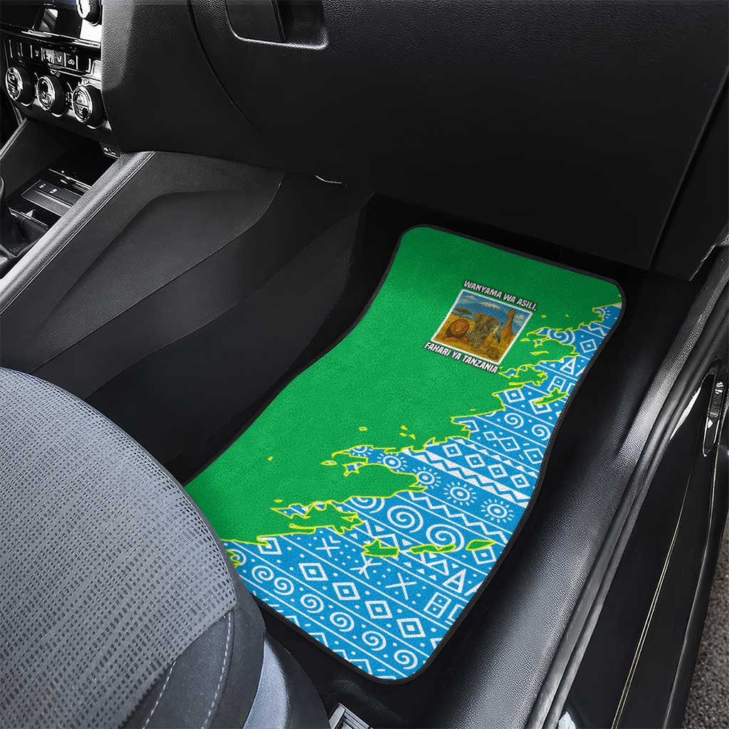 Tanzania Wildlife Car Mats - Tribal Print and Mount Kilimanjaro Safari Scene