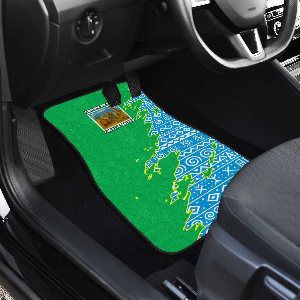 Tanzania Wildlife Car Mats - Tribal Print and Mount Kilimanjaro Safari Scene