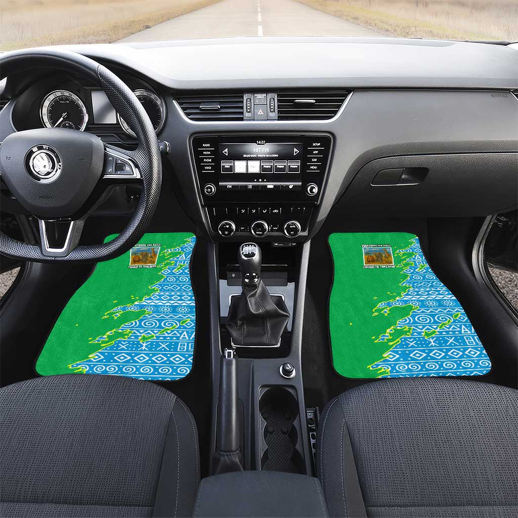Tanzania Wildlife Car Mats - Tribal Print and Mount Kilimanjaro Safari Scene