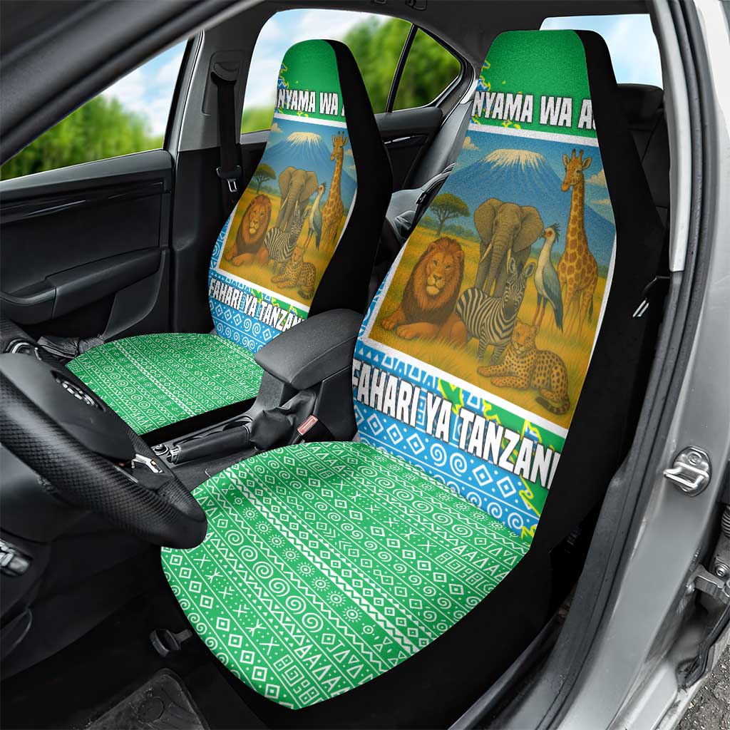 Tanzania Wildlife Car Seat Cover - Tribal Print and Mount Kilimanjaro Safari Scene