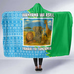 Tanzania Wildlife Hooded Blanket - Tribal Print and Mount Kilimanjaro Safari Scene