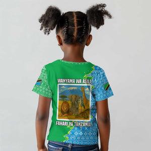 Tanzania Wildlife Kid T shirt - Tribal Print and Mount Kilimanjaro Safari Scene
