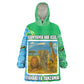 Tanzania Wildlife Kid Wearable Blanket Hoodie - Tribal Print and Mount Kilimanjaro Safari Scene