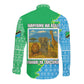Tanzania Wildlife Long Sleeve Button Shirt - Tribal Print and Mount Kilimanjaro Safari Scene