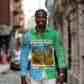 Tanzania Wildlife Long Sleeve Button Shirt - Tribal Print and Mount Kilimanjaro Safari Scene