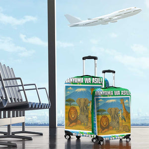 Tanzania Wildlife Luggage Cover - Tribal Print and Mount Kilimanjaro Safari Scene