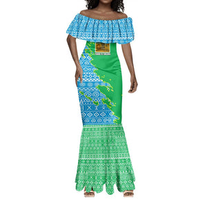 Tanzania Wildlife Mermaid Dress - Tribal Print and Mount Kilimanjaro Safari Scene