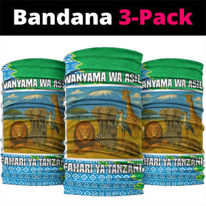 Tanzania Wildlife Neck Gaiter - Tribal Print and Mount Kilimanjaro Safari Scene TS04