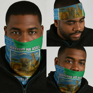 Tanzania Wildlife Neck Gaiter - Tribal Print and Mount Kilimanjaro Safari Scene TS04