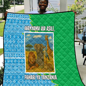 Tanzania Wildlife Quilt - Tribal Print and Mount Kilimanjaro Safari Scene