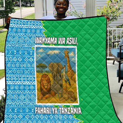 Tanzania Wildlife Quilt - Tribal Print and Mount Kilimanjaro Safari Scene