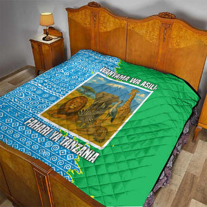 Tanzania Wildlife Quilt - Tribal Print and Mount Kilimanjaro Safari Scene