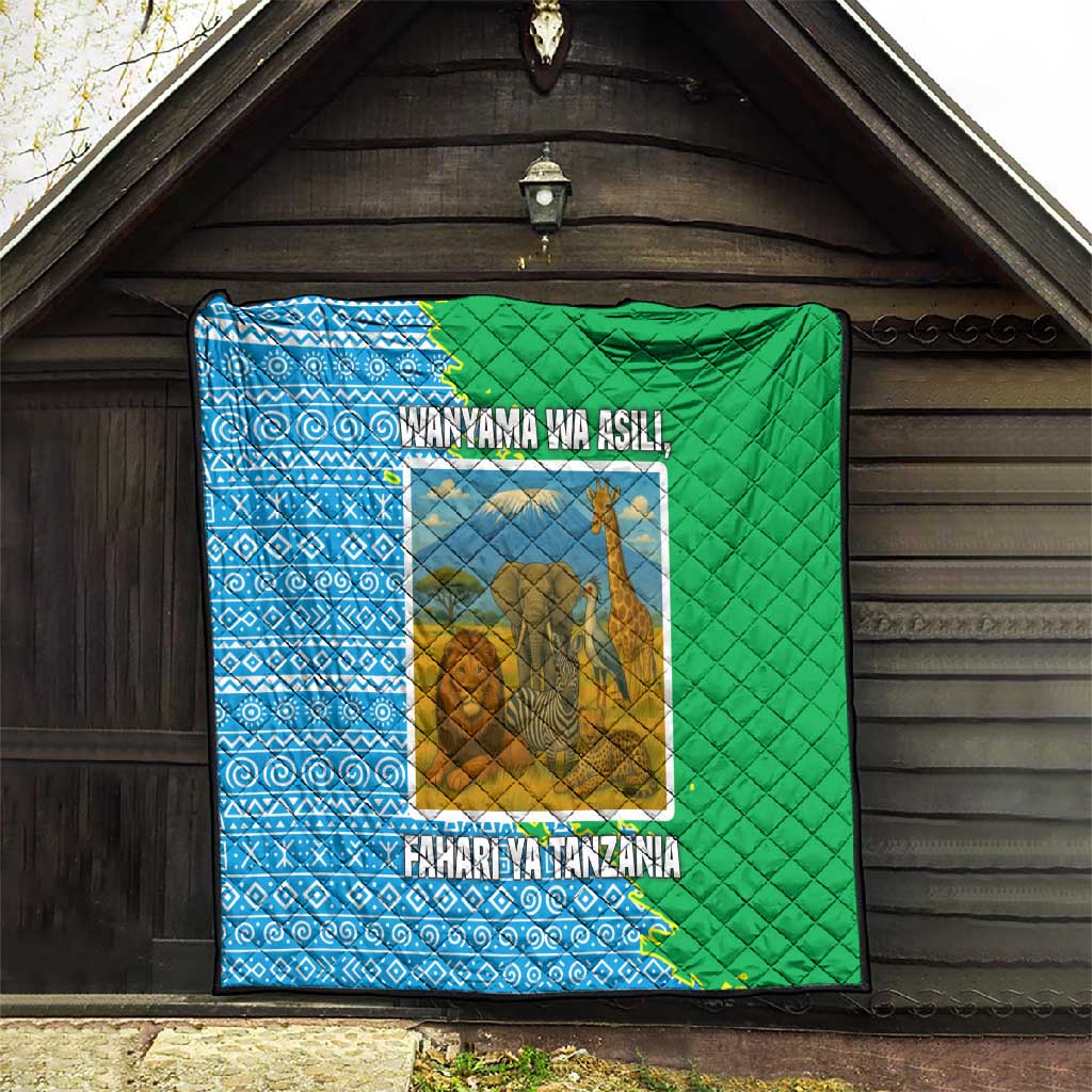 Tanzania Wildlife Quilt - Tribal Print and Mount Kilimanjaro Safari Scene
