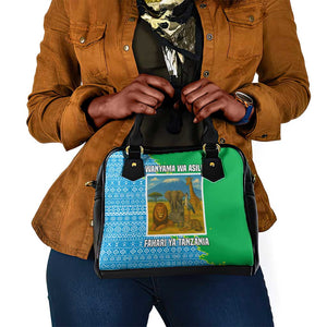 Tanzania Wildlife Shoulder Handbag - Tribal Print and Mount Kilimanjaro Safari Scene