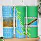 Tanzania Wildlife Skinny Tumbler - Tribal Print and Mount Kilimanjaro Safari Scene