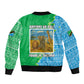 Tanzania Wildlife Sleeve Zip Bomber Jacket - Tribal Print and Mount Kilimanjaro Safari Scene