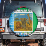 Tanzania Wildlife Spare Tire Cover - Tribal Print and Mount Kilimanjaro Safari Scene