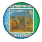 Tanzania Wildlife Spare Tire Cover - Tribal Print and Mount Kilimanjaro Safari Scene